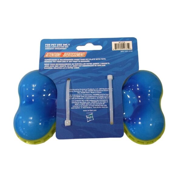 Nerf Dog Super Soaker Squeak Blue Lime Green Dog Bone Shape 6 3/4"Dog Toy - Picture 3 of 3